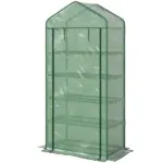 Outsunny 5 Tier Mini Greenhouse, Small Portable Greenhouse with PE Cover, Roll-Up Zippered Door, 76" x 35.4" x 19.3", Green