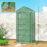 Outsunny 5 Tier Mini Greenhouse, Small Portable Greenhouse with PE Cover, Roll-Up Zippered Door, 76" x 35.4" x 19.3", Green - Image 3