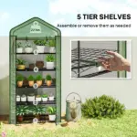 Outsunny 5 Tier Mini Greenhouse, Small Portable Greenhouse with PE Cover, Roll-Up Zippered Door, 76" x 35.4" x 19.3", Green - Image 5