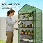Outsunny 5 Tier Mini Greenhouse, Small Portable Greenhouse with PE Cover, Roll-Up Zippered Door, 76" x 35.4" x 19.3", Green - Image 7