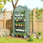 Outsunny 5 Tier Mini Greenhouse, Small Portable Greenhouse with PE Cover, Roll-Up Zippered Door, 76" x 35.4" x 19.3", Green - Image 9
