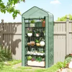 Outsunny 5 Tier Mini Greenhouse, Small Portable Greenhouse with PE Cover, Roll-Up Zippered Door, 76" x 35.4" x 19.3", Green - Image 10