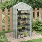 Outsunny 5 Tier Mini Greenhouse, Small Portable Greenhouse with PE Cover, Roll-Up Zippered Door, 76 Inch x 35.4 Inch x 19.3 Inch, White - Image 2