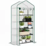 Outsunny 5 Tier Mini Greenhouse, Small Portable Greenhouse with PE Cover, Roll-Up Zippered Door, 76 Inch x 35.4 Inch x 19.3 Inch, White - Image 11