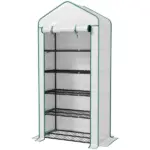 Outsunny 5 Tier Mini Greenhouse, Small Portable Greenhouse with PE Cover, Roll-Up Zippered Door, 76 Inch x 35.4 Inch x 19.3 Inch, White