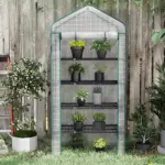 Outsunny 5 Tier Mini Greenhouse, Small Portable Greenhouse with PE Cover, Roll-Up Zippered Door, 76 Inch x 35.4 Inch x 19.3 Inch, White - Image 9