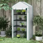Outsunny 5 Tier Mini Greenhouse, Small Portable Greenhouse with PE Cover, Roll-Up Zippered Door, 76 Inch x 35.4 Inch x 19.3 Inch, White - Image 10