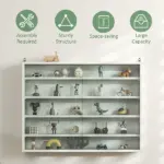 HOMCOM 5-Tier White Display Cabinet with Glass Doors and Adjustable Shelves, Wall-Mounted - Image 6