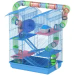 PawHut 5 Tiers Hamster Cage, Extra Large, Small Animal House, Wheels, Tubes, Water Bottle, Ladder, Blue - Image 11