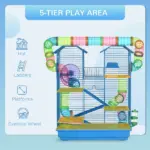 PawHut 5 Tiers Hamster Cage, Extra Large, Small Animal House, Wheels, Tubes, Water Bottle, Ladder, Blue - Image 4