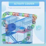 PawHut 5 Tiers Hamster Cage, Extra Large, Small Animal House, Wheels, Tubes, Water Bottle, Ladder, Blue - Image 7