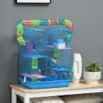 PawHut 5 Tiers Hamster Cage, Extra Large, Small Animal House, Wheels, Tubes, Water Bottle, Ladder, Blue - Image 10