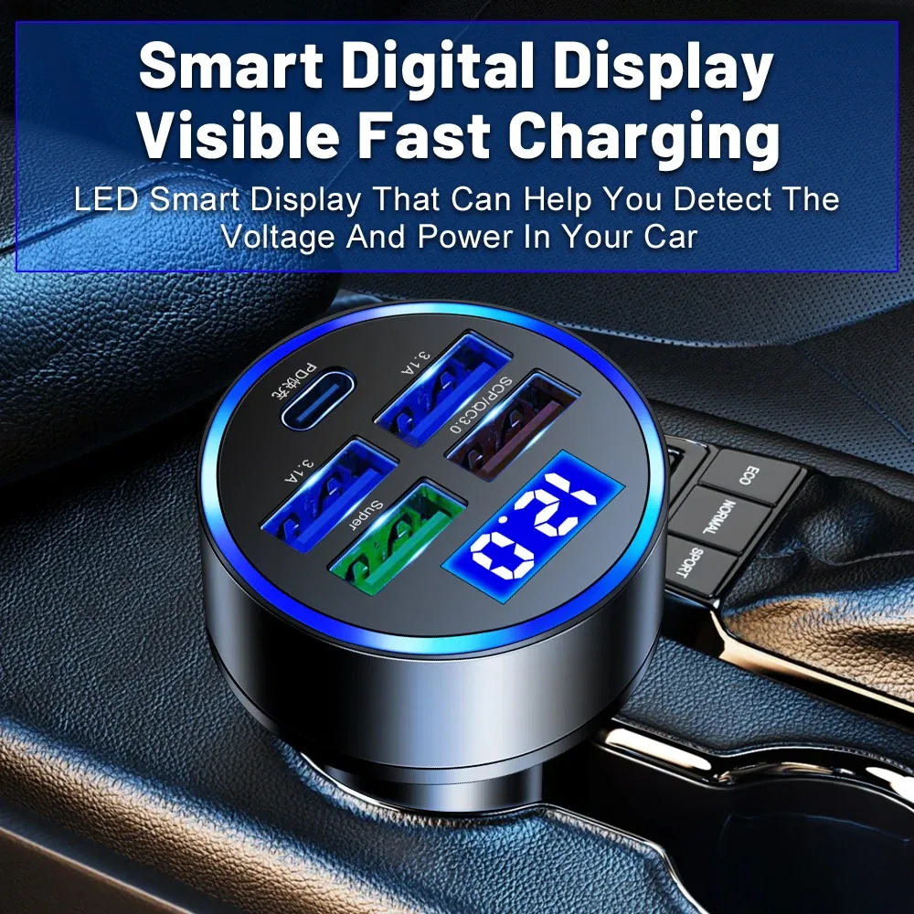 5 Port USB Fast Car Charger Adapter for iPhone Samsung and Android