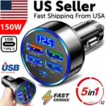 5 Port USB Fast Car Charger Adapter for iPhone Samsung and Android