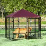 5' x 5' Outdoor Dog Kennel with Rotating Bowl Holders, Walk-in Pet Playpen, Wire Steel with Water and UV-Resistant Canopy, Red - Image 2