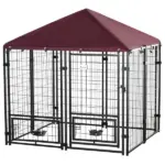 5' x 5' Outdoor Dog Kennel with Rotating Bowl Holders, Walk-in Pet Playpen, Wire Steel with Water and UV-Resistant Canopy, Red - Image 11
