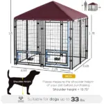 5' x 5' Outdoor Dog Kennel with Rotating Bowl Holders, Walk-in Pet Playpen, Wire Steel with Water and UV-Resistant Canopy, Red - Image 3