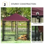 5' x 5' Outdoor Dog Kennel with Rotating Bowl Holders, Walk-in Pet Playpen, Wire Steel with Water and UV-Resistant Canopy, Red - Image 6