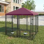 5' x 5' Outdoor Dog Kennel with Rotating Bowl Holders, Walk-in Pet Playpen, Wire Steel with Water and UV-Resistant Canopy, Red - Image 10