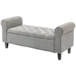 HOMCOM 50 Inches Storage Ottoman Bench, End of Bed Storage Bench with Rolled Arms, Wood Legs, Button Tufted Storage Bench, Gray - Image 11
