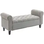 HOMCOM 50 Inches Storage Ottoman Bench, End of Bed Storage Bench with Rolled Arms, Wood Legs, Button Tufted Storage Bench, Gray