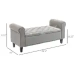 HOMCOM 50 Inches Storage Ottoman Bench, End of Bed Storage Bench with Rolled Arms, Wood Legs, Button Tufted Storage Bench, Gray - Image 3