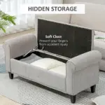HOMCOM 50 Inches Storage Ottoman Bench, End of Bed Storage Bench with Rolled Arms, Wood Legs, Button Tufted Storage Bench, Gray - Image 4