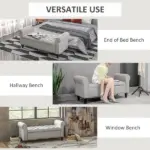 HOMCOM 50 Inches Storage Ottoman Bench, End of Bed Storage Bench with Rolled Arms, Wood Legs, Button Tufted Storage Bench, Gray - Image 7