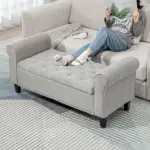 HOMCOM 50 Inches Storage Ottoman Bench, End of Bed Storage Bench with Rolled Arms, Wood Legs, Button Tufted Storage Bench, Gray - Image 10