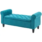 HOMCOM 50 Inches Storage Ottoman Bench, End of Bed Storage Bench with Rolled Arms, Wood Legs, Button Tufted Storage Bench, Teal - Image 11