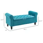 HOMCOM 50 Inches Storage Ottoman Bench, End of Bed Storage Bench with Rolled Arms, Wood Legs, Button Tufted Storage Bench, Teal - Image 3