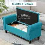HOMCOM 50 Inches Storage Ottoman Bench, End of Bed Storage Bench with Rolled Arms, Wood Legs, Button Tufted Storage Bench, Teal - Image 4