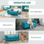 HOMCOM 50 Inches Storage Ottoman Bench, End of Bed Storage Bench with Rolled Arms, Wood Legs, Button Tufted Storage Bench, Teal - Image 7
