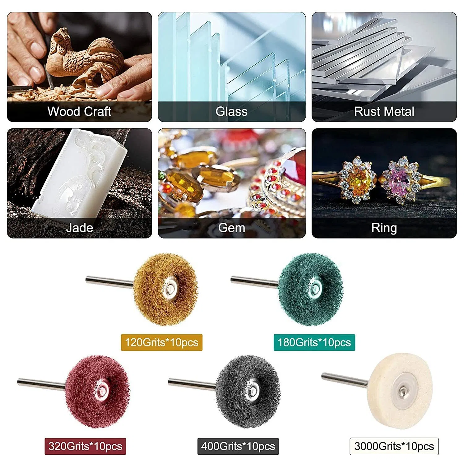 50 Piece Metal Polishing Buffing Wheel Burr Kit for Rotary Tools