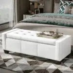 HOMCOM 50.5" Faux Leather Rectangular Tufted Storage Ottoman Bench for Living Room, Entryway, or Bedroom, White - Image 2