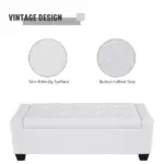 HOMCOM 50.5" Faux Leather Rectangular Tufted Storage Ottoman Bench for Living Room, Entryway, or Bedroom, White - Image 4