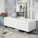 HOMCOM 50.5" Faux Leather Rectangular Tufted Storage Ottoman Bench for Living Room, Entryway, or Bedroom, White - Image 7