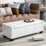 HOMCOM 50.5" Faux Leather Rectangular Tufted Storage Ottoman Bench for Living Room, Entryway, or Bedroom, White - Image 8