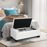 HOMCOM 50.5" Faux Leather Rectangular Tufted Storage Ottoman Bench for Living Room, Entryway, or Bedroom, White - Image 9