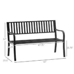 Outsunny 50 Inch 2-Person Steel Outdoor Bench with Slatted Seat Black - Image 3