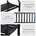 Outsunny 50 Inch 2-Person Steel Outdoor Bench with Slatted Seat Black - Image 5