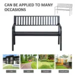 Outsunny 50 Inch 2-Person Steel Outdoor Bench with Slatted Seat Black - Image 6