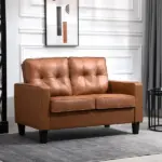51" Brown 2-Seater Tufted Loveseat, PU Leather Double Sofa with Armrest - Image 2