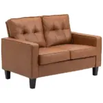 51" Brown 2-Seater Tufted Loveseat, PU Leather Double Sofa with Armrest - Image 11