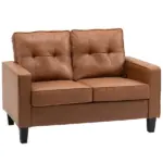 51" Brown 2-Seater Tufted Loveseat, PU Leather Double Sofa with Armrest