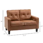 51" Brown 2-Seater Tufted Loveseat, PU Leather Double Sofa with Armrest - Image 3