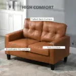 51" Brown 2-Seater Tufted Loveseat, PU Leather Double Sofa with Armrest - Image 4