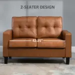 51" Brown 2-Seater Tufted Loveseat, PU Leather Double Sofa with Armrest - Image 6