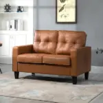 51" Brown 2-Seater Tufted Loveseat, PU Leather Double Sofa with Armrest - Image 10