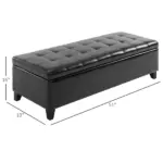 HOMCOM 51" Large Black Storage Ottoman, Rectangular Tufted Faux Leather for Living Room, Entryway, Bedroom - Image 3